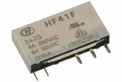 Relay; electromagnetic miniature; HF41F-024-ZS; 24V; DC; SPDT; 6A; 250V AC; 6A; 30V DC; PCB trough hole; for socket; Hongfa; RoHS