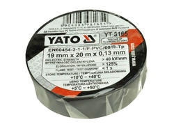 Taśma; izolacyjna; YT-8165 PVC; 20m; 19mm; 0,13mm; czarna; Yato; Właściwości: samoprzylepna