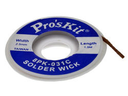 Solder wick; 8PK-031C; Proskit; Features: desoldering braid; 2,5mm; 1,5m
