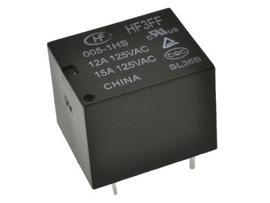 Relay; electromagnetic miniature; HF3FF-005-1HS (JQC); 5V; DC; SPST NO; 10A; 277V AC; 10A; 28V DC; PCB trough hole; Hongfa; RoHS