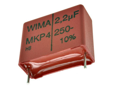 Capacitor; polypropylene; MKP; 2,2uF; 250V DC/160V AC; MKP4; MKP4F042205I00KSSD; 10%; 11x21x26mm; 22,5mm; through-hole (THT); bulk; -55...+100°C; Wima; RoHS