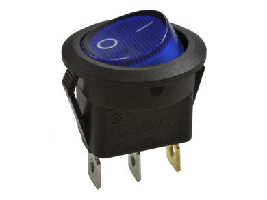 Switch; rocker; KCD1-101N-8-BL; ON-OFF; 1 way; blue; neon bulb 230V backlight; blue; bistable; Leads: 4,8x0,8mm connectors; 20mm; 2 positions; 6A; 250V AC; RoHS