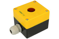 Control box; LAY5-JBP01; yellow-black; plastic; IP54; single; with PG13,5 cable gland; 80x72x65mm; 22mm panel mount; Yumo; RoHS