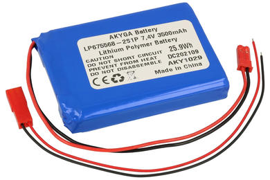 Rechargeable battery; Li-Po; LP675568-2S1P; 7,4V; 3500mAh; 13,4x55x68mm; PCM protection; connector + socket 2,54*2pins; AKYGA; RoHS
