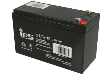 Akumulator; kwasowy bezobsługowy AGM; IPS 7,2-12; 12V; 7,2Ah; 151x65x94(100)mm; konektor 4,8 mm; IPS; 2,2kg; 6÷9 lat