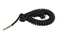 Kabel; zasilający spiralny; H05VV-F1,50-5m; przewody; wtyk sieciowy CEE 7/7 kątowy; 5m; czarny; 3 żyły; 1,50mm2; PVC; okrągły; linka; Cu; RoHS