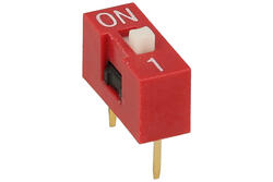 Przełącznik; DIP switch; 1 tor; DIPS1ND; czerwony; przewlekany (THT); h=5,2 + suwak 1,1mm; 25mA; 24V DC; biały; SAB switches; RoHS