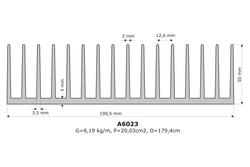 Heatsink; A6023; 7,8kg/m; ribbed; 190,5mm; 50mm; Kety