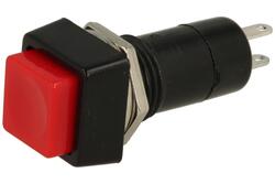 Przełącznik; przyciskowy; PBS12AR; ON-OFF; czerwony; bez podświetlenia; do lutowania; 2 pozycje; 1A; 250V AC; 12mm; 31mm