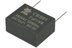 Kondensator; silnikowy (rozruchowy); CBB61 3uF/450V 10%; 3uF; 450V AC; 17x28,5x37,5; przewlekany (THT); Shenge; RoHS