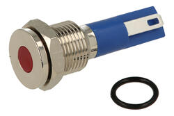 Indicator; GQ10T-D/R/12-24V/N; 10mm; LED 12-24V backlight; red; 2,8x0,5mm  connectors; silver; IP67; Onpow; RoHS