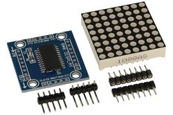 Moduł rozszerzeniowy; matryca LED; MAX 7219; 5V; czarny; czerwony; rozdzielczość matrycy 8x8; sterownik MAX7219; kołkowe