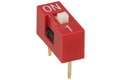Switch; DIP switch; 1 way; DIPS1ND; red; through hole; h=5,2 + knob 1,1mm; 25mA; 24V DC; white; SAB switches; RoHS