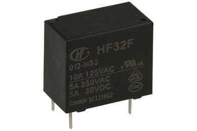 Relay; electromagnetic miniature; HF32F-012-HS3; 12V; DC; SPST NO; 5A; 250V AC; 5A; 30V DC; PCB trough hole; Hongfa; RoHS