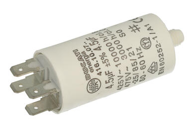 Capacitor; motor; 416100764; 4,5uF; 425V AC; fi 28x55mm; 6,3mm connectors; screw without nut; Ducati; RoHS