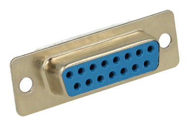 Socket; D-Sub; Canon 15p; 15 ways; for cable; solder; straight; blue; plastic; screwed; RoHS