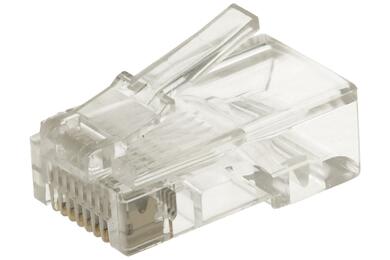 Plug; RJ45 8p8c; RJ(8p)PL; for cable; straight; flat strand cable; clear; latch