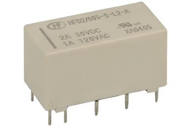 Przekaźnik; bistabilny; HFD2-005-S-L2; 5V; DC; 2 styki przełączne; 2 cewki; 2A; 125V AC; 2A; 30V DC; do druku (PCB); Hongfa; RoHS