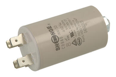 Capacitor; motor; 8uF; 450V; diam.35c60mm; 6,3mm connectors; screw with a nut; Shenge; RoHS