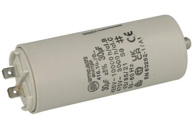 Capacitor; polypropylene; motor; 416107027; 30uF; 425V AC; fi 40x92mm; 6,3mm connectors; screw without nut; Ducati; RoHS