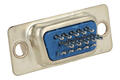 Plug; D-Sub; Canon 15p; 15 ways; for cable; solder; straight; 3 rows; blue; black; plastic; screwed; RoHS