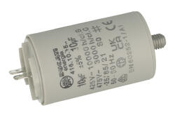 Capacitor; motor; polypropylene; 416101527; 10uF; 425V AC; fi 36x58mm; 6,3mm connectors; screw without nut; Ducati; RoHS