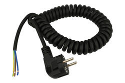 Cable; coiled power supply; H05VV-F1,00-3m; CEE 7/7 angled plug; wires; 3m; black; 3 cores; 1,00mm2; PVC; round; stranded; Cu; RoHS