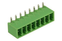 Terminal block; XY2500R-G-08P3.5; 8 ways; R=3,50mm; 7mm; 8A; 125V; through hole; angled 90°; closed; green; Xinya; RoHS