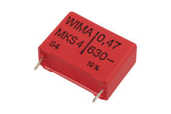 Capacitor; polyester; MKT; 470nF; 630V DC/400V AC; MKS4; MKS4J034705G00KSSD; 10%; 10x20x26mm; 22,5mm; bulk; -55...+100°C; Wima; RoHS