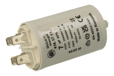 Capacitor; polypropylene; motor; 416171171; 7uF; 425V AC; fi 36x58mm; 6,3mm connectors; Fast Fix-push-in; Ducati; RoHS