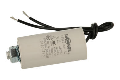 Capacitor; motor; 3uF; 450V; fi 28x55mm; with cables; screw with a nut; Shenge; RoHS