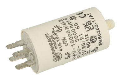 Capacitor; motor; polypropylene; 416100964; 6uF; 425V AC; diam.32x55m; 6,3mm connectors; screw without nut; Ducati; RoHS