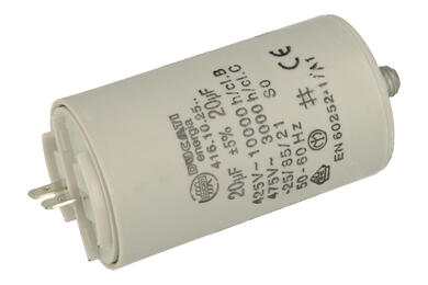 Capacitor; motor; polypropylene; 416102527; 20uF; 475V; fi 40x71mm; 6,3mm connectors; screw without nut; Ducati; RoHS