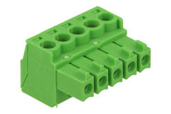 Łączówka; AK1550/5-3.5; 5 torów; R=3,50mm; 15,5mm; 8A; 300V; na przewód; kątowe 90°; otwór kwadratowy; śruba prosta; śrubowy; pionowy; 1,5mm2; zielony; PTR Messtechnik; RoHS Łączówka; AK1550/5-3.5; 5 torów; R=3,50mm; 15,5mm; 8A; 300V; na przewód; kątowe 90°; otwór kwadratowy; śruba prosta; śrubowy; pionowy; 1,5mm2; zielony; PTR Messtechnik; RoHS