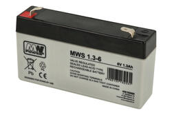 Akumulator; kwasowy bezobsługowy AGM; MWS 1,3-6; 6V; 1,3Ah; 98x25x51(56)mm; konektor 4,8 mm; MW POWER; 0,31kg; 3÷5 lat Akumulator; kwasowy bezobsługowy AGM; MWS 1,3-6; 6V; 1,3Ah; 98x25x51(56)mm; konektor 4,8 mm; MW POWER; 0,31kg; 3÷5 lat