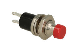 Switch; push button; PBS10CR; ON-(OFF); red; no backlight; solder; 2 positions; 1A; 250V AC; 7mm; 15mm Switch; push button; PBS10CR; ON-(OFF); red; no backlight; solder; 2 positions; 1A; 250V AC; 7mm; 15mm